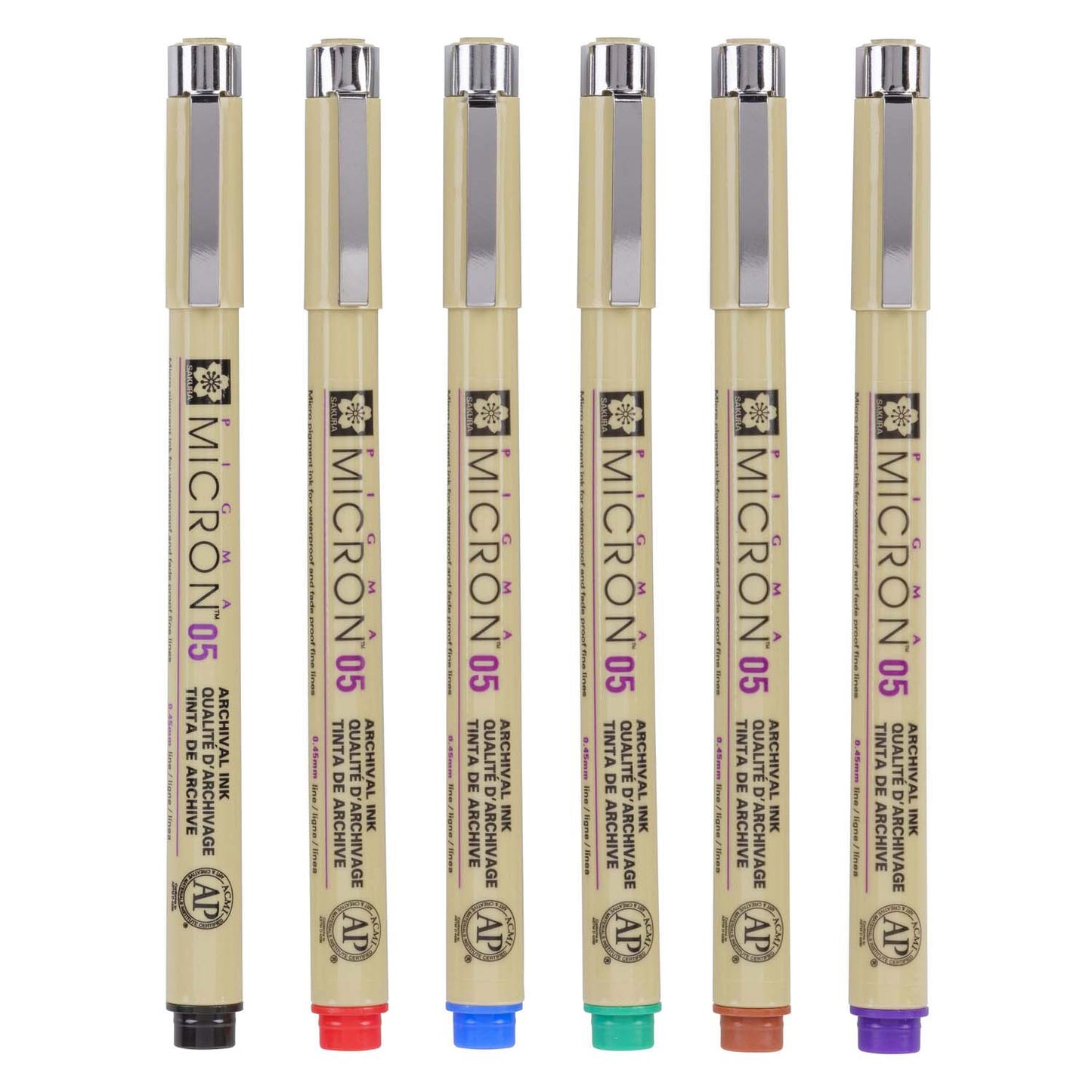 SAKURA PIGMA MICRON 05 POCKE avec 6 couleurs de base
