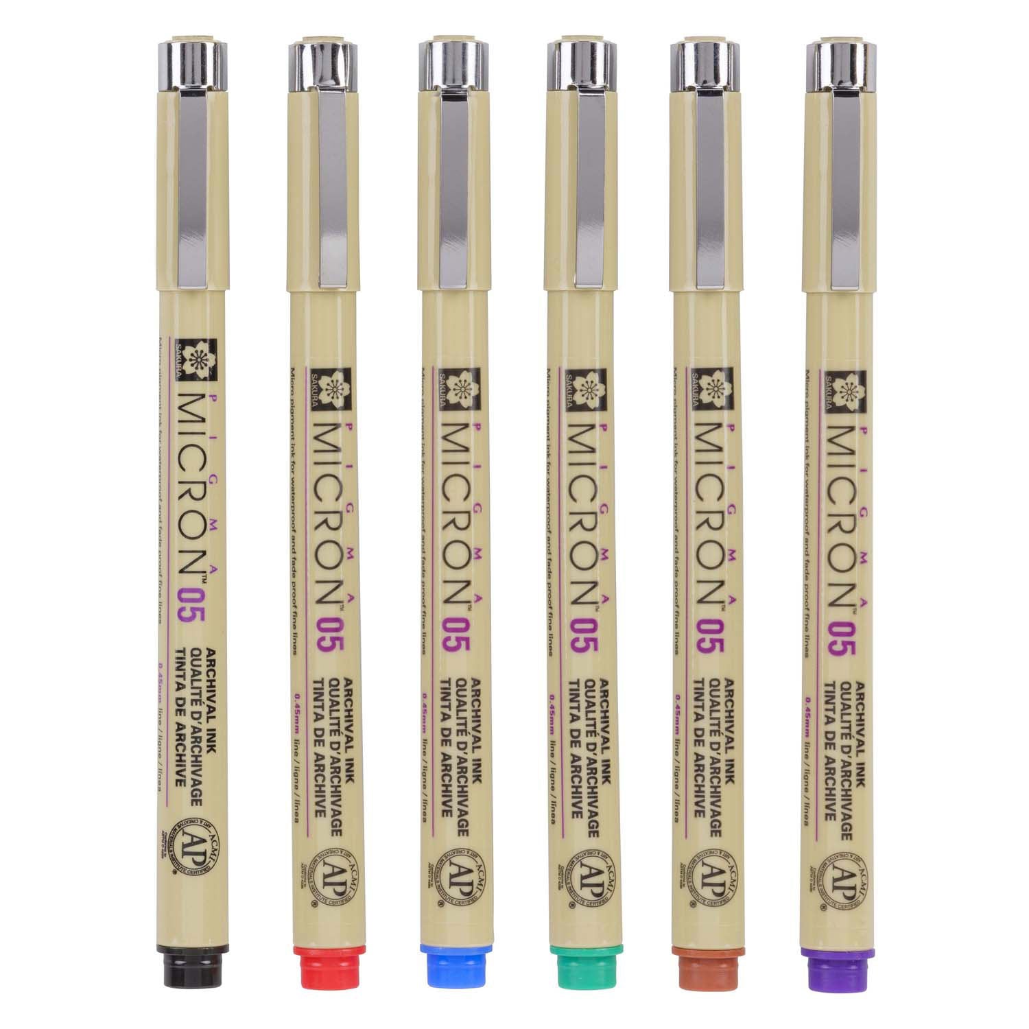 SAKURA PIGMA MICRON 05 POCKE avec 6 couleurs de base