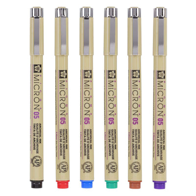 SAKURA PIGMA MICRON 05 POCKE avec 6 couleurs de base