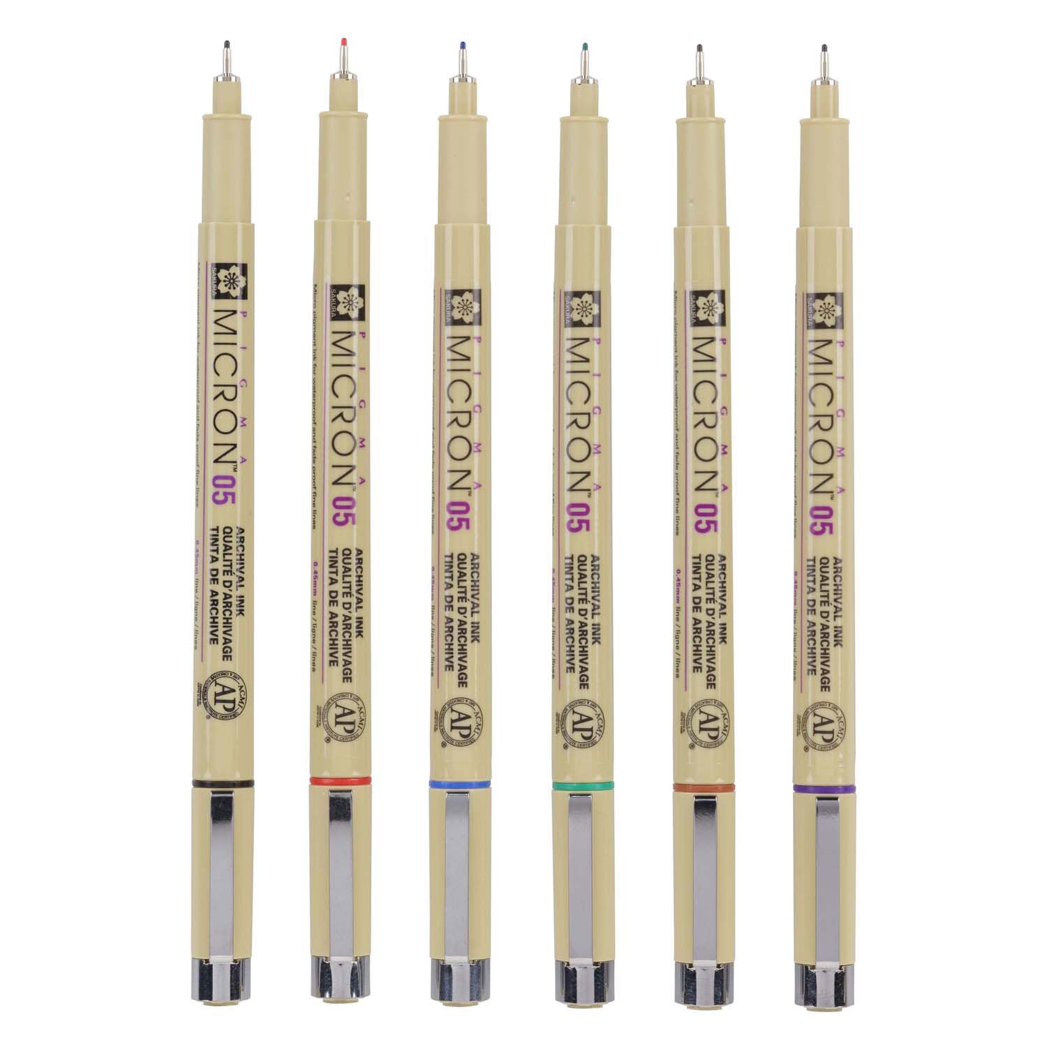 SAKURA PIGMA MICRON 05 POCKE avec 6 couleurs de base