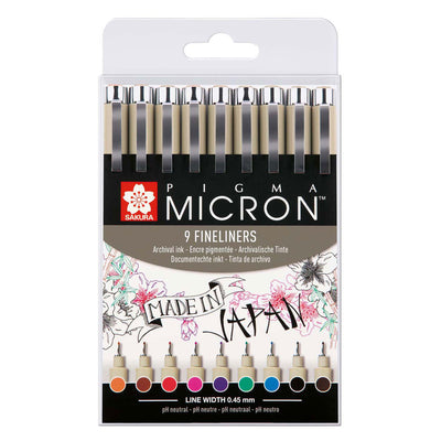 SAKURA PIGMA MICRON 05 POCKE avec 9 couleurs