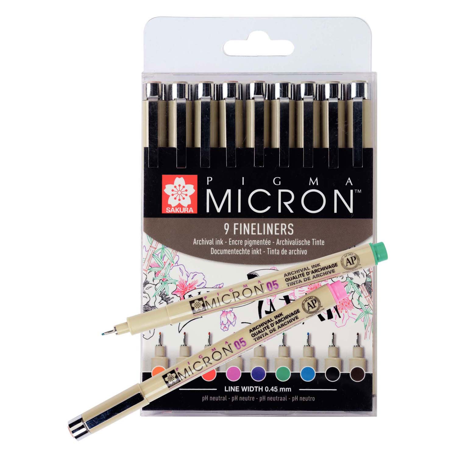 SAKURA PIGMA MICRON 05 POCKE avec 9 couleurs