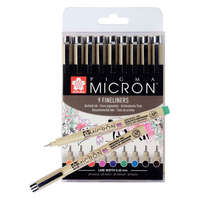 SAKURA PIGMA MICRON 05 POCKE avec 9 couleurs
