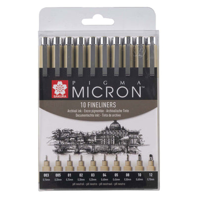 Sakura Pigma Micron Pouche 10 Fineliners Black