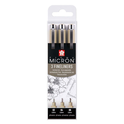 Sakura Pigma Micron Endui 3 Fineliners Black 02-04-08