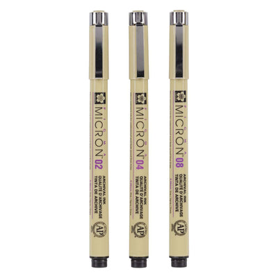 Sakura Pigma Micron Endui 3 Fineliners Black 02-04-08