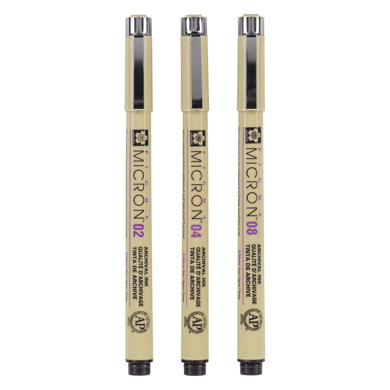Sakura Pigma Micron Endui 3 Fineliners Black 02-04-08