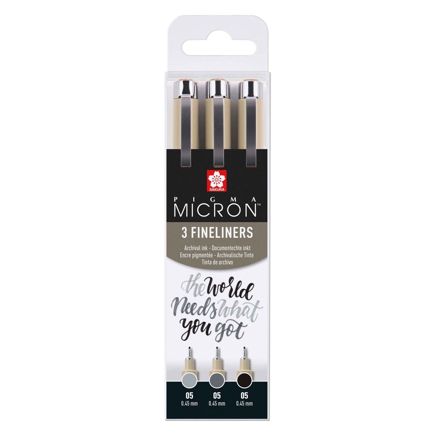 Sakura Pigma Micron 05 Fineliner Set, 3 stylos, gris noir