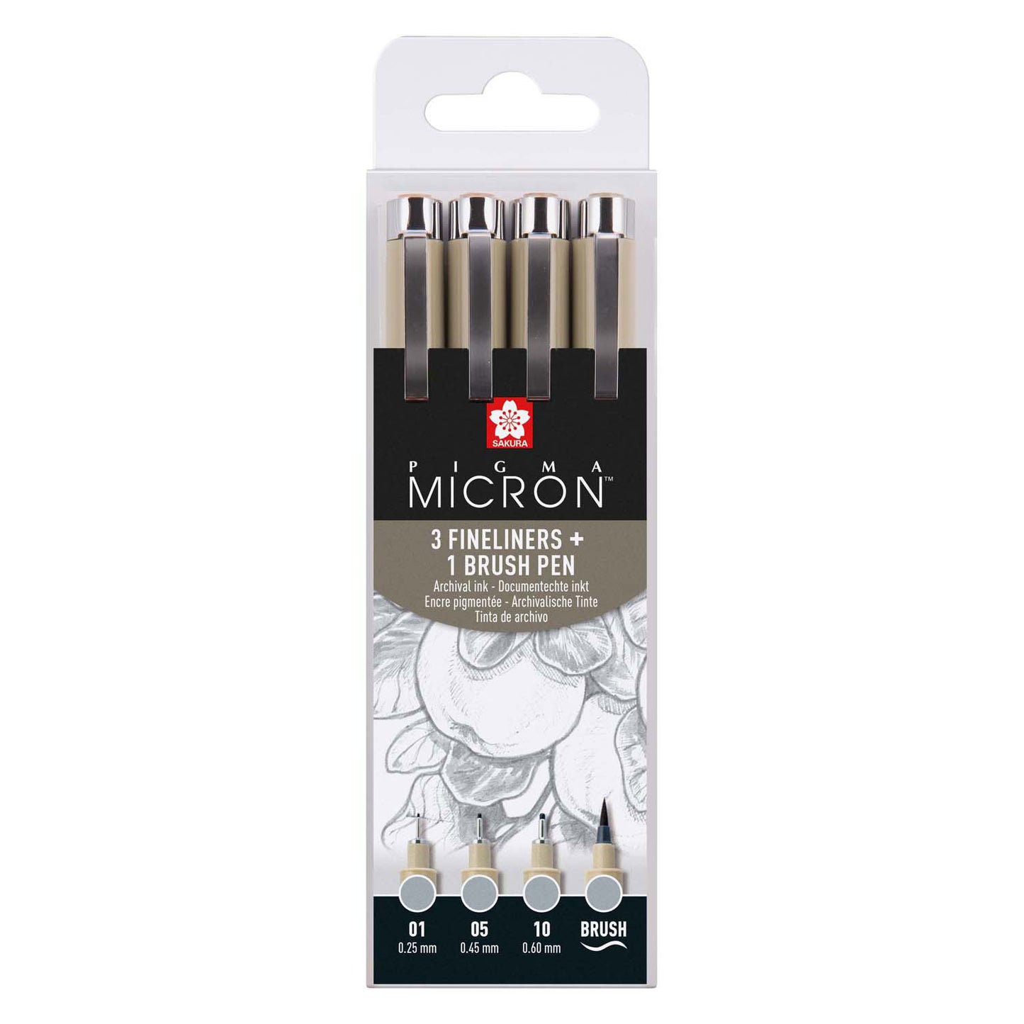 Sakura Pigma Micron Fineliner Set, 4 tailles, gris de refroidissement léger