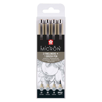 Sakura Pigma Micron Fineliner Set, 4 tailles, gris de refroidissement léger