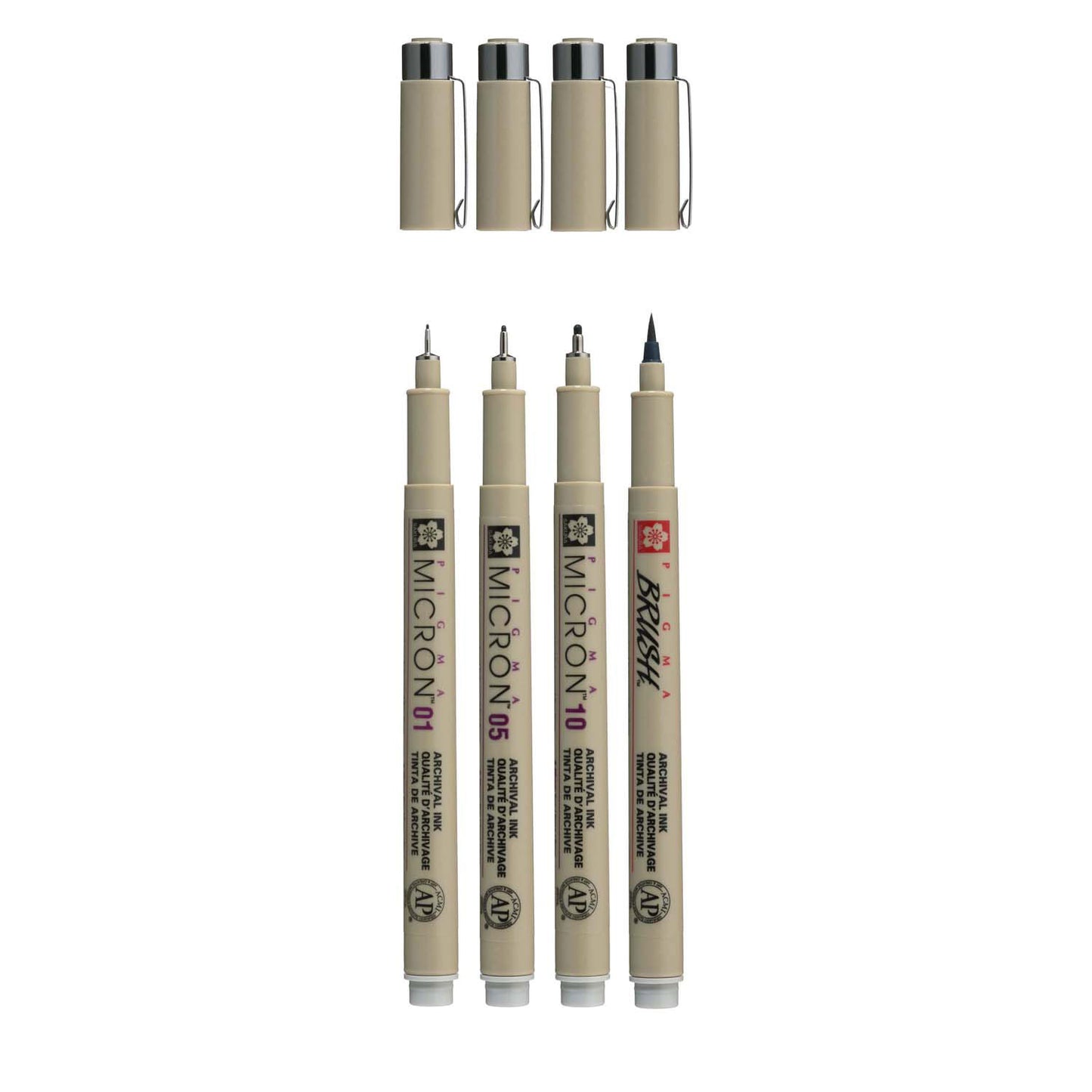 Sakura Pigma Micron Fineliner Set, 4 tailles, gris de refroidissement léger