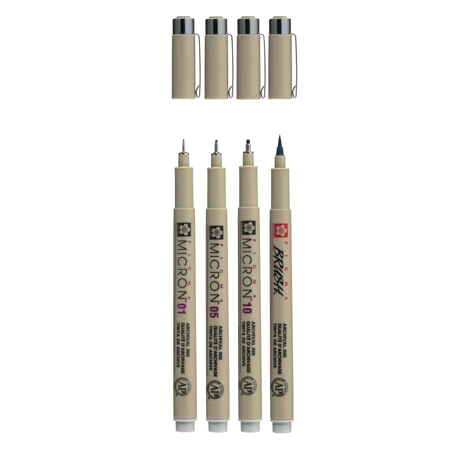 Sakura Pigma Micron Fineliner Set, 4 tailles, gris de refroidissement léger