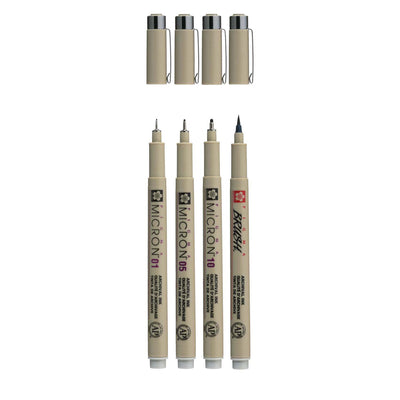 Sakura Pigma Micron Fineliner Set, 4 tailles, gris de refroidissement léger
