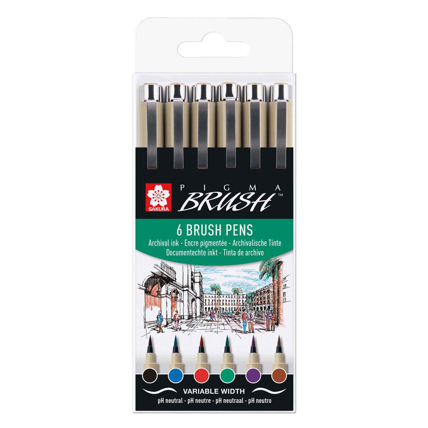 Case de pinceau Sakura Pigma 6 couleurs de base