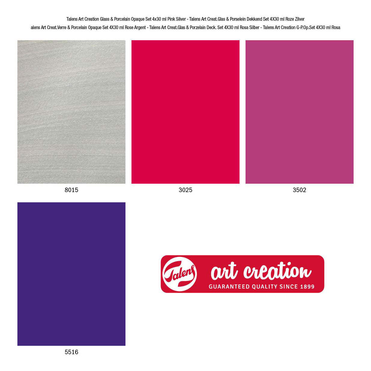 TALENS ART CREATE.GLAS Porcelaine couvrant 4 x30 ml argent rose