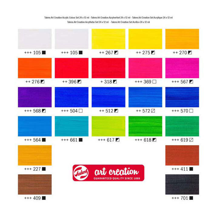 Ensemble de peinture en acrylique de création d'art talens, 24x12 ml