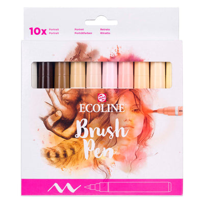 Bruynzeel – ensemble de stylos pinceaux ecoline, portrait, 10 couleurs