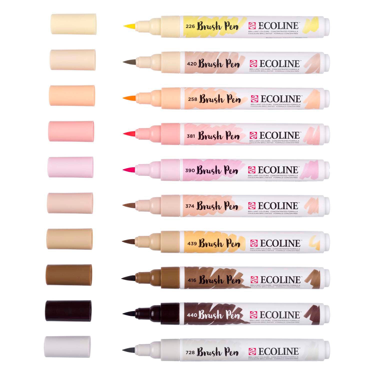 Bruynzeel – ensemble de stylos pinceaux ecoline, portrait, 10 couleurs