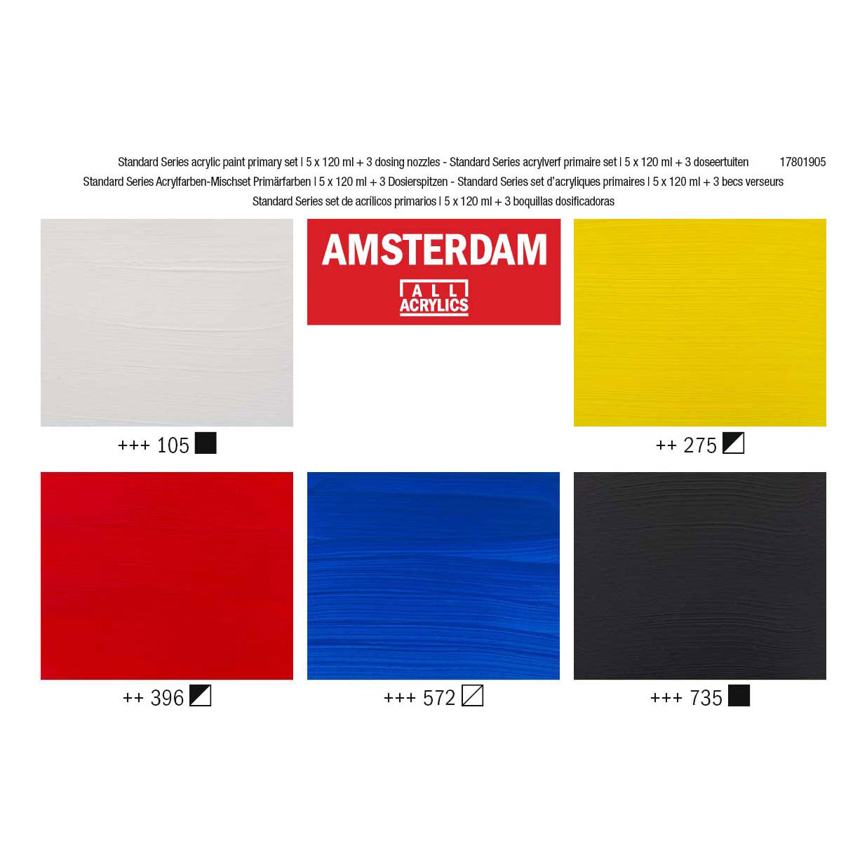Ensemble primaire de peinture acrylique Bruynzeel Amsterdam série standard 120 ml, 5 pcs. + 3 becs doseurs