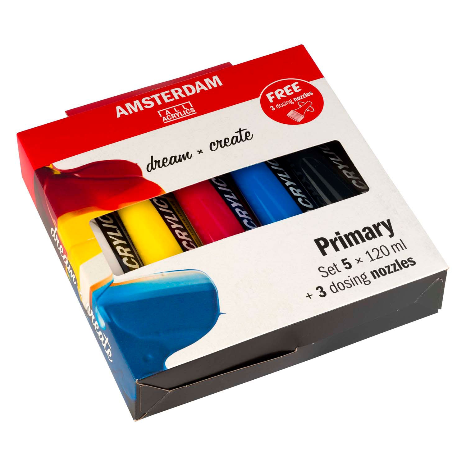 Ensemble primaire de peinture acrylique Bruynzeel Amsterdam série standard 120 ml, 5 pcs. + 3 becs doseurs
