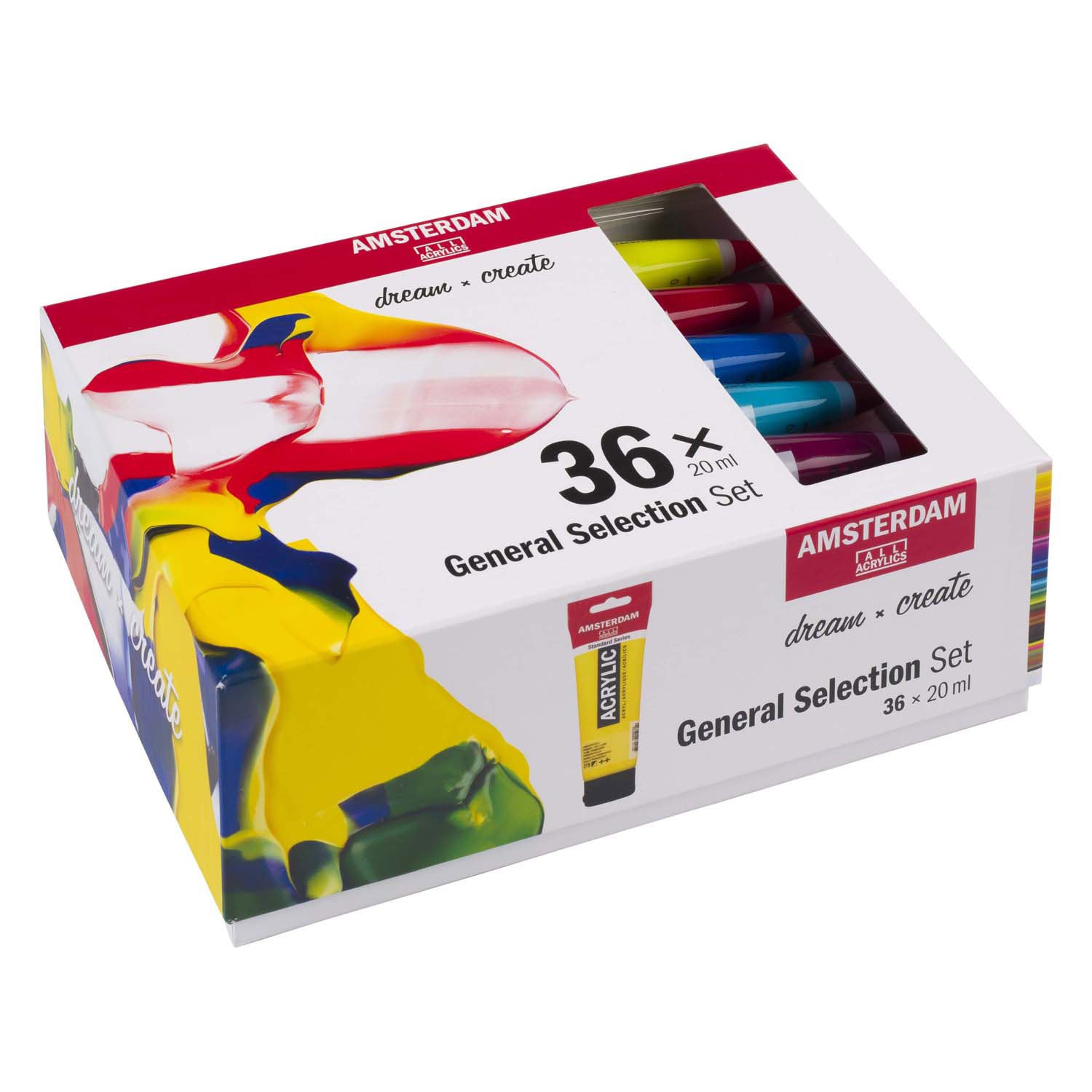 Ensemble de sélection générale de peinture acrylique série standard Bruynzeel Amsterdam 20 ml, 36 pièces.