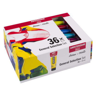 Ensemble de sélection générale de peinture acrylique série standard Bruynzeel Amsterdam 20 ml, 36 pièces.
