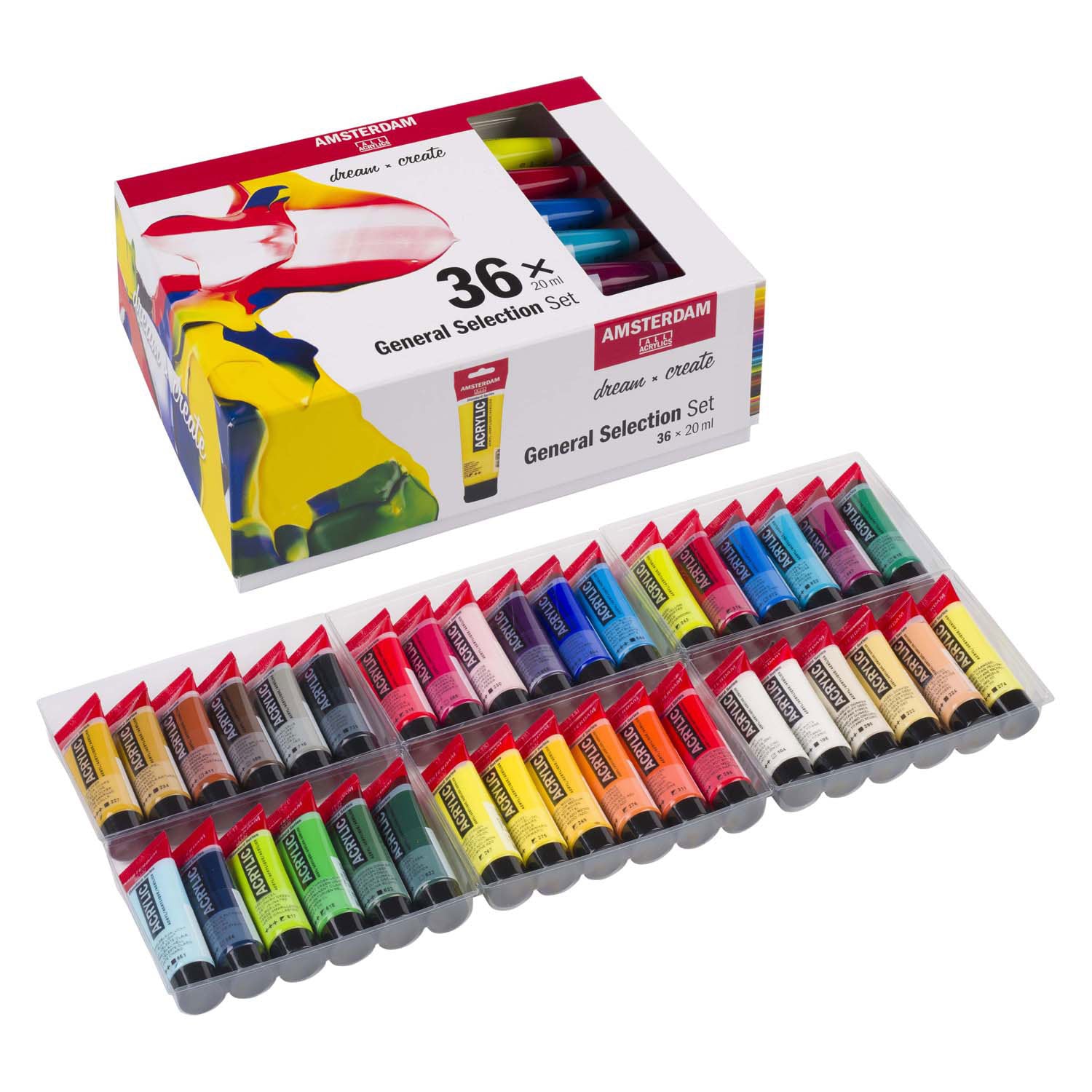 Ensemble de sélection générale de peinture acrylique série standard Bruynzeel Amsterdam 20 ml, 36 pièces.