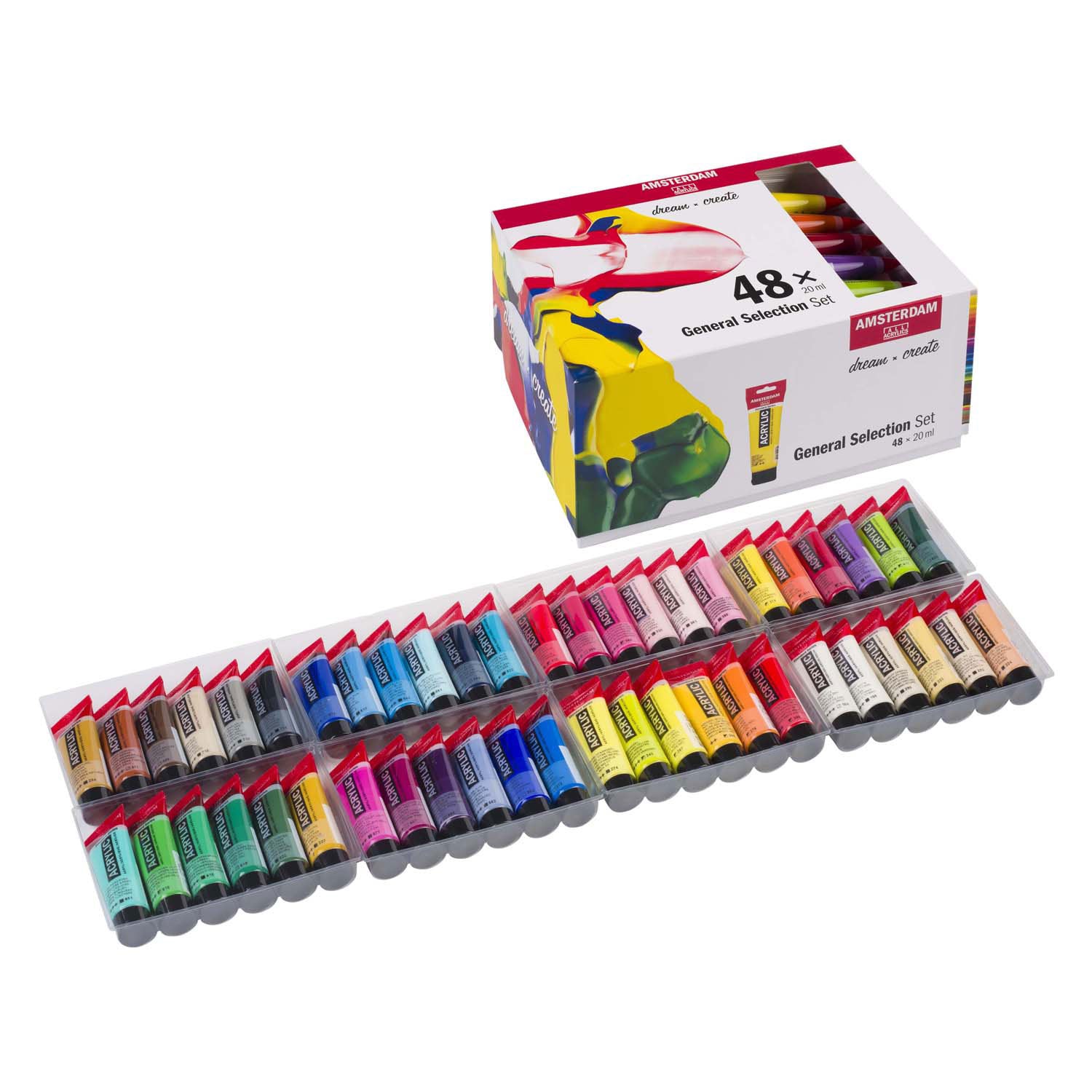 Ensemble de sélection générale de peinture acrylique série standard Bruynzeel Amsterdam 20 ml, 48 pièces.