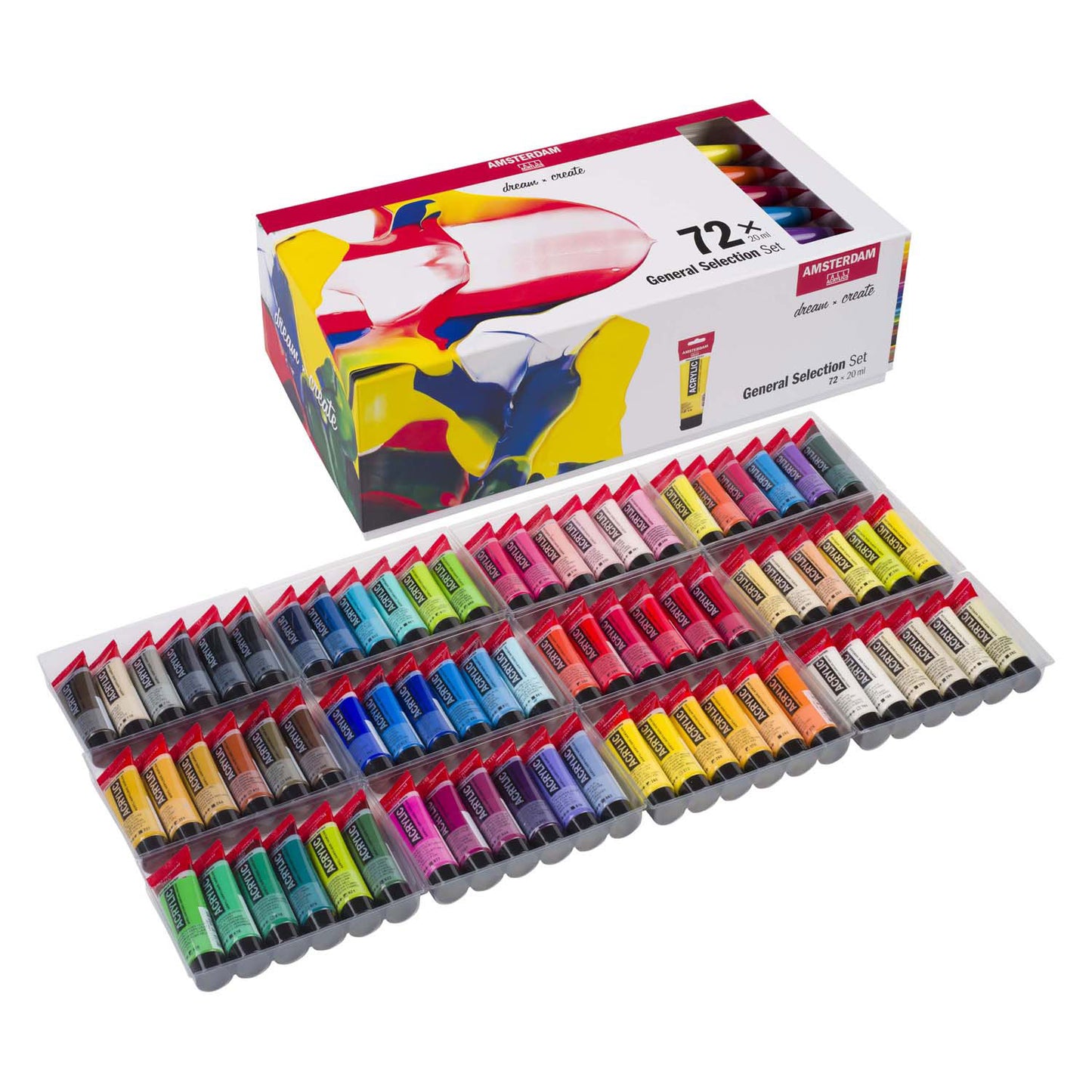 Ensemble de sélection générale de peinture acrylique série standard Bruynzeel Amsterdam 20 ml, 72 pièces.