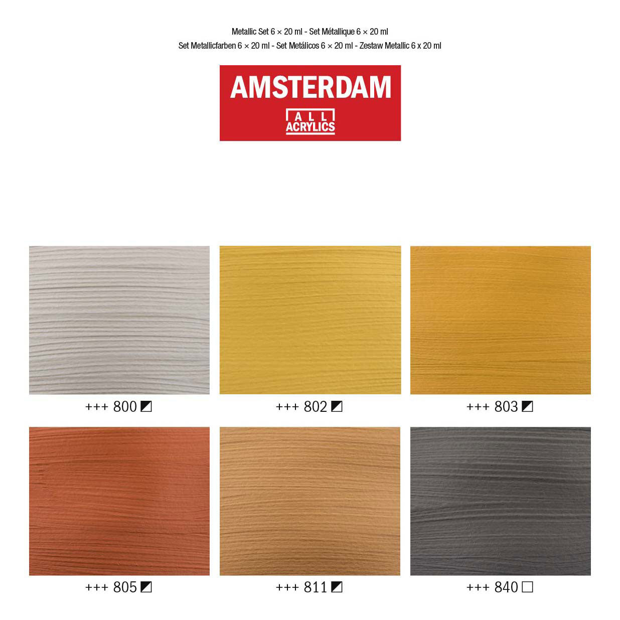 Bruynzeel amsterdam série standard peinture acrylique métallisée set 20 ml, 6 pcs.