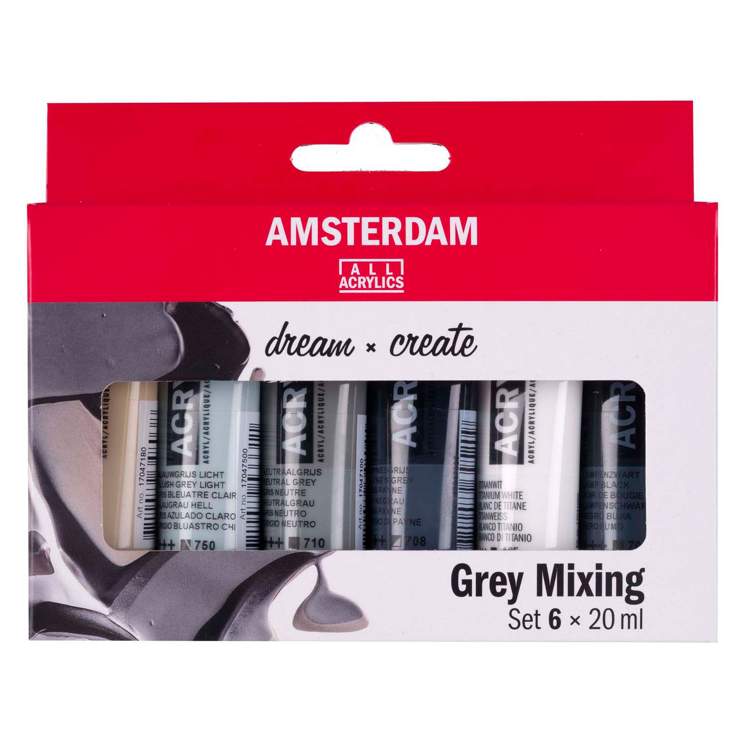Bruynzeel Amsterdam série standard peinture acrylique tons gris set 20ml, 6 pcs.
