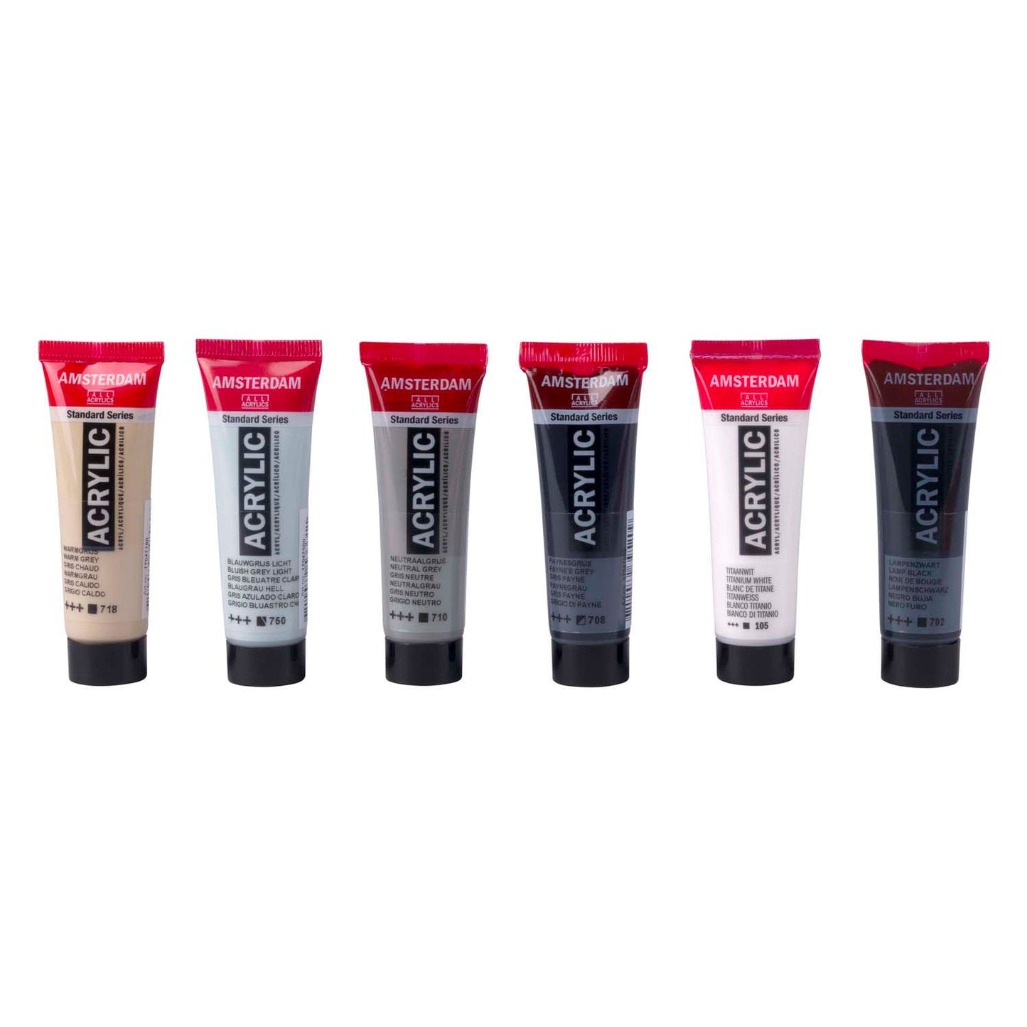 Bruynzeel Amsterdam série standard peinture acrylique tons gris set 20ml, 6 pcs.