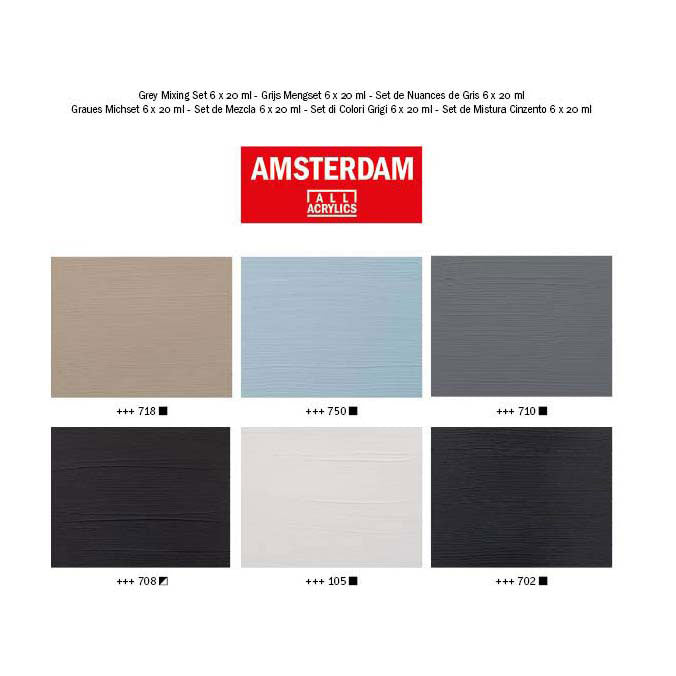 Bruynzeel Amsterdam série standard peinture acrylique tons gris set 20ml, 6 pcs.