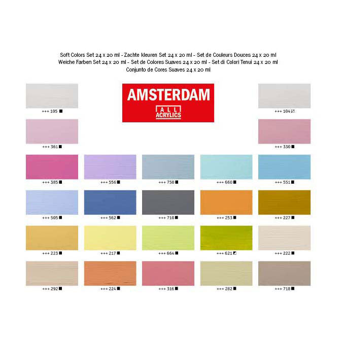 Bruynzeel Amsterdam série standard peinture acrylique couleurs douces set 20ml, 24 pcs.