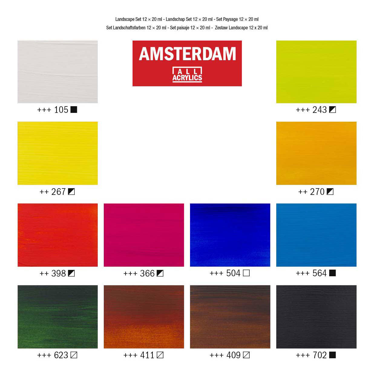 Bruynzeel Amsterdam série standard ensemble de peinture acrylique paysage 20 ml, 12 pcs.