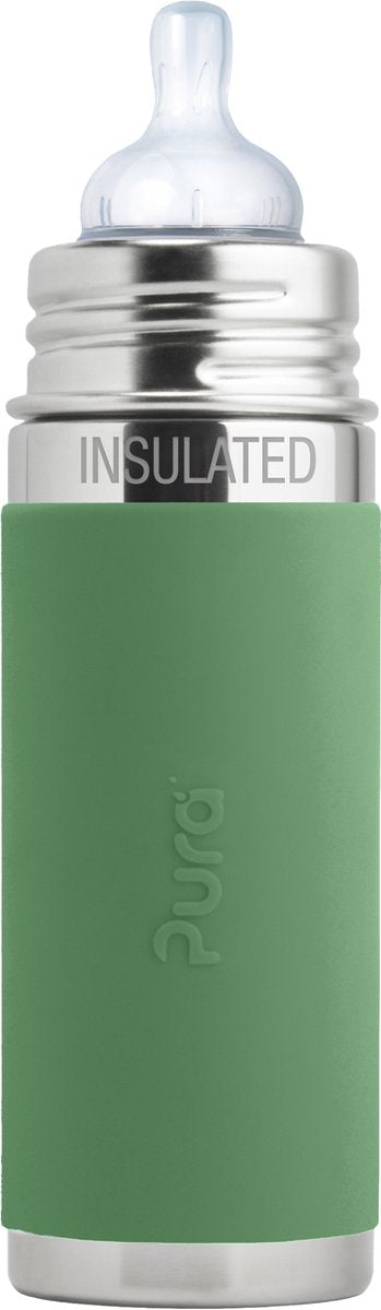 Biberon tétine Pura thermos 260 ml - thermos - biberon thermos - sans plastique - avec paroi isolante - prévient les crampes d'estomac - avec tétine en silicone, capuchon de voyage et manchon - mousse