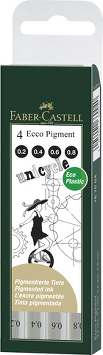 Faber-castell fineliners - pigment ecco - étui 4 pièces 0,2 mm 0,4 mm 0,6 mm 0,8 mm - noir - fc-167004