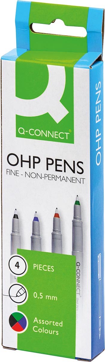 Marqueur ohp Q-connect, non permanent, fin, lot de 4 pièces de couleurs assorties