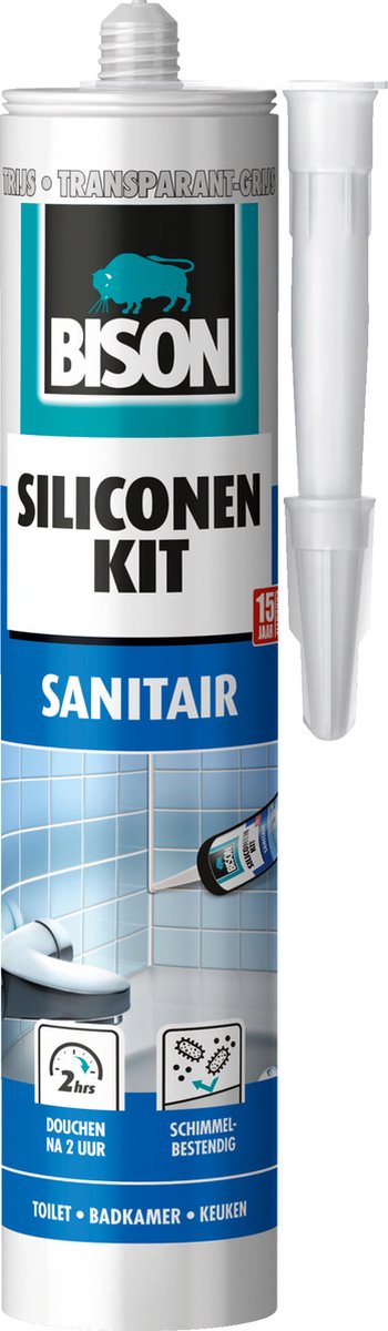 Mastic silicone Bison gris-transparent tube 300 ml - mastic résistant à l'eau, joint sanitaire, insensible aux moisissures, résistant aux couleurs, élastique durable, facile à appliquer