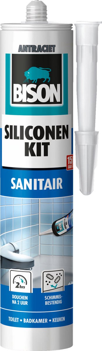 Mastic silicone Bison anthracite tube 300 ml - Mastic résistant à l'eau, joint sanitaire, insensible aux moisissures, résistant aux couleurs, élastique durable, facile à appliquer