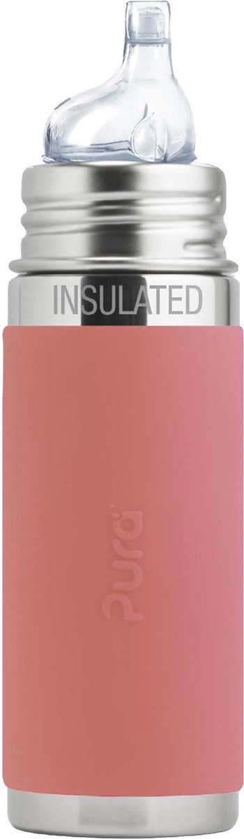 Bouteille thermos Pura avec bec verseur 260 ml - thermos - bouteille thermos - sans plastique - avec paroi isolante - avec bec verseur en silicone, capuchon de voyage et manchon - rose