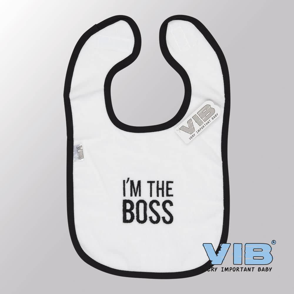 Van der Doelen Baby Slabbetje Velours I apos; M le boss blanc