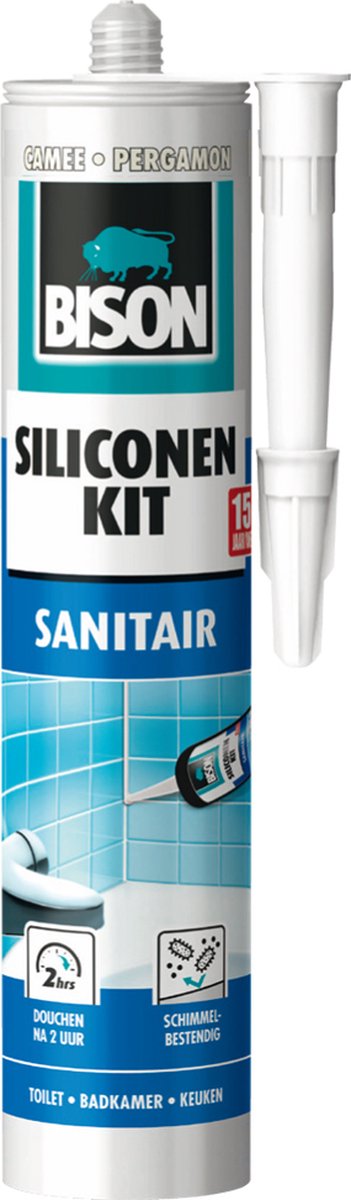 Mastic silicone Bison camée tube 300 ml - Mastic résistant à l'eau, joint sanitaire, insensible aux moisissures, résistant aux couleurs, élastique durable, facile à appliquer