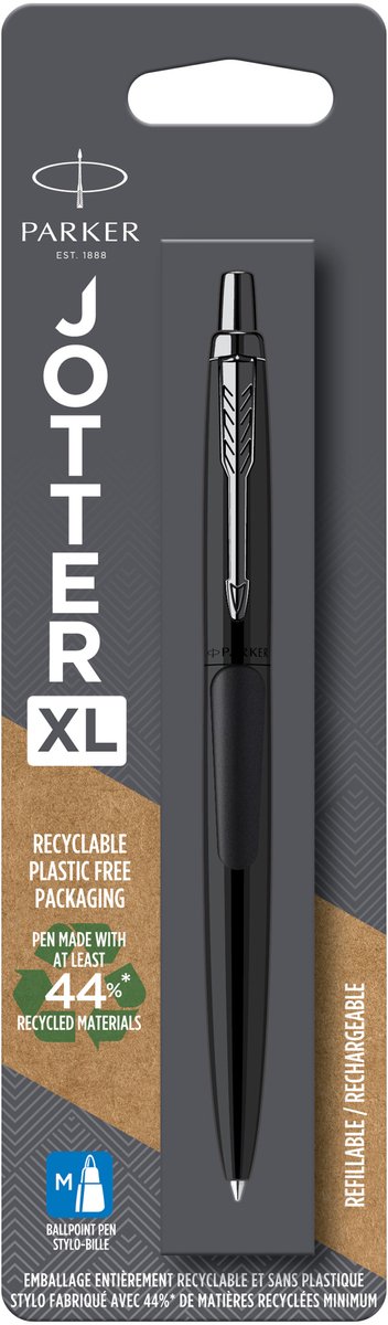 Stylo à bille Parker Jotter XL | noir mat monochrome | point moyen | encre bleue