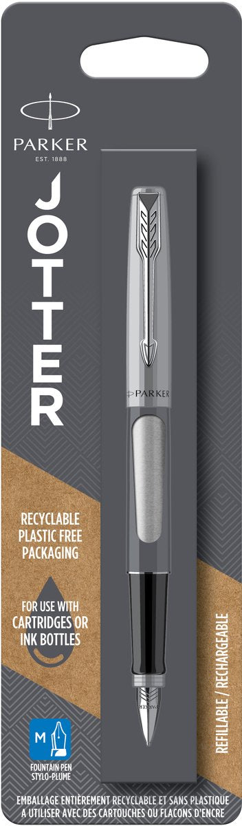 Stylo plume Parker Jotter | acier inoxydable avec finition chromée | plume moyenne | encre bleue