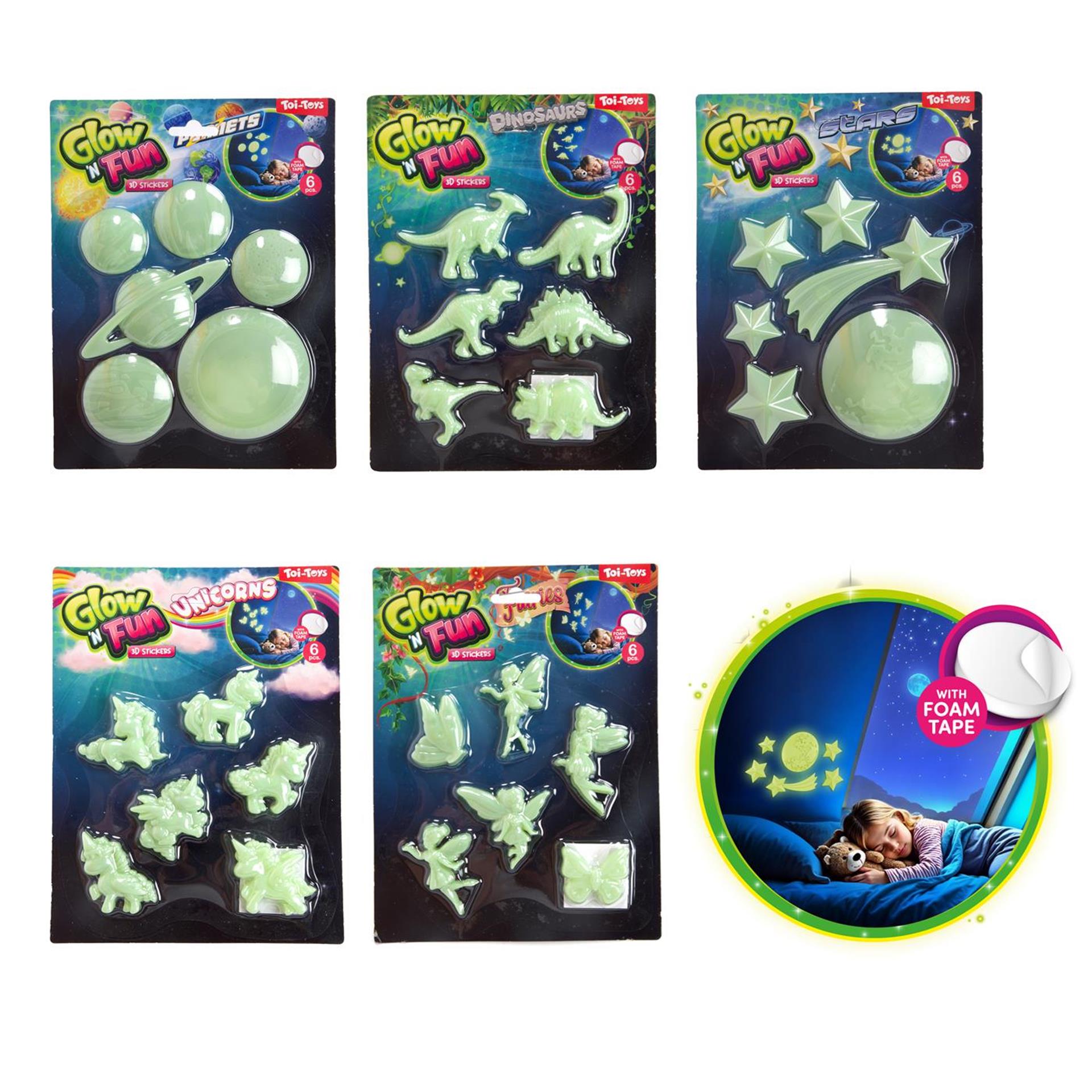Toi-toys autocollants 3D brillent dans le noir 5ass