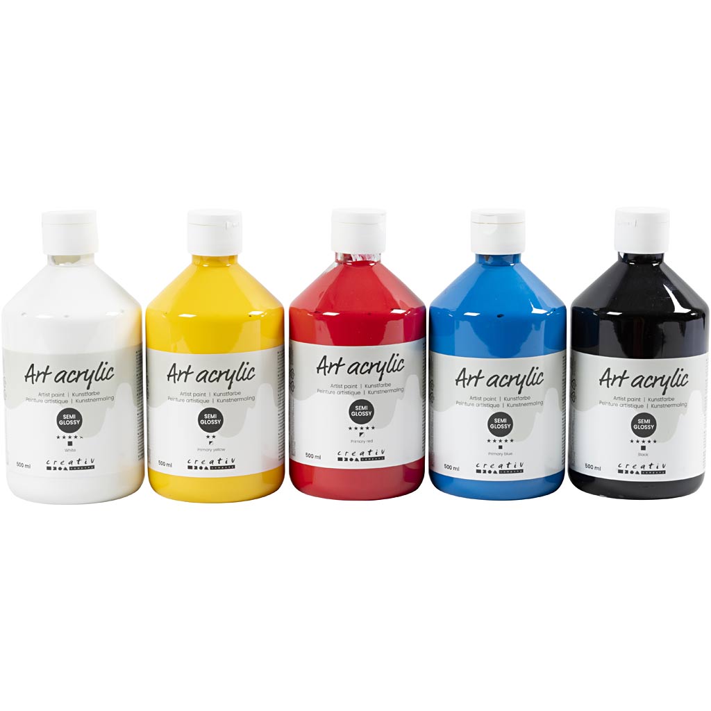 Peinture acrylique Creativ company, semi-brillante, couleurs primaires, 5x500 ml 1 boîte