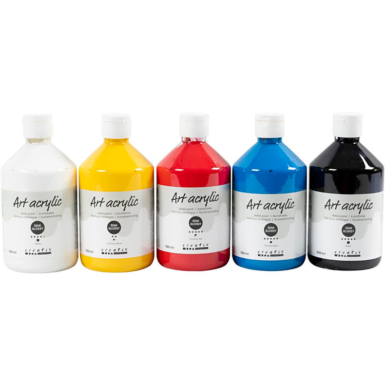 Peinture acrylique Creativ company, semi-brillante, couleurs primaires, 5x500 ml 1 boîte