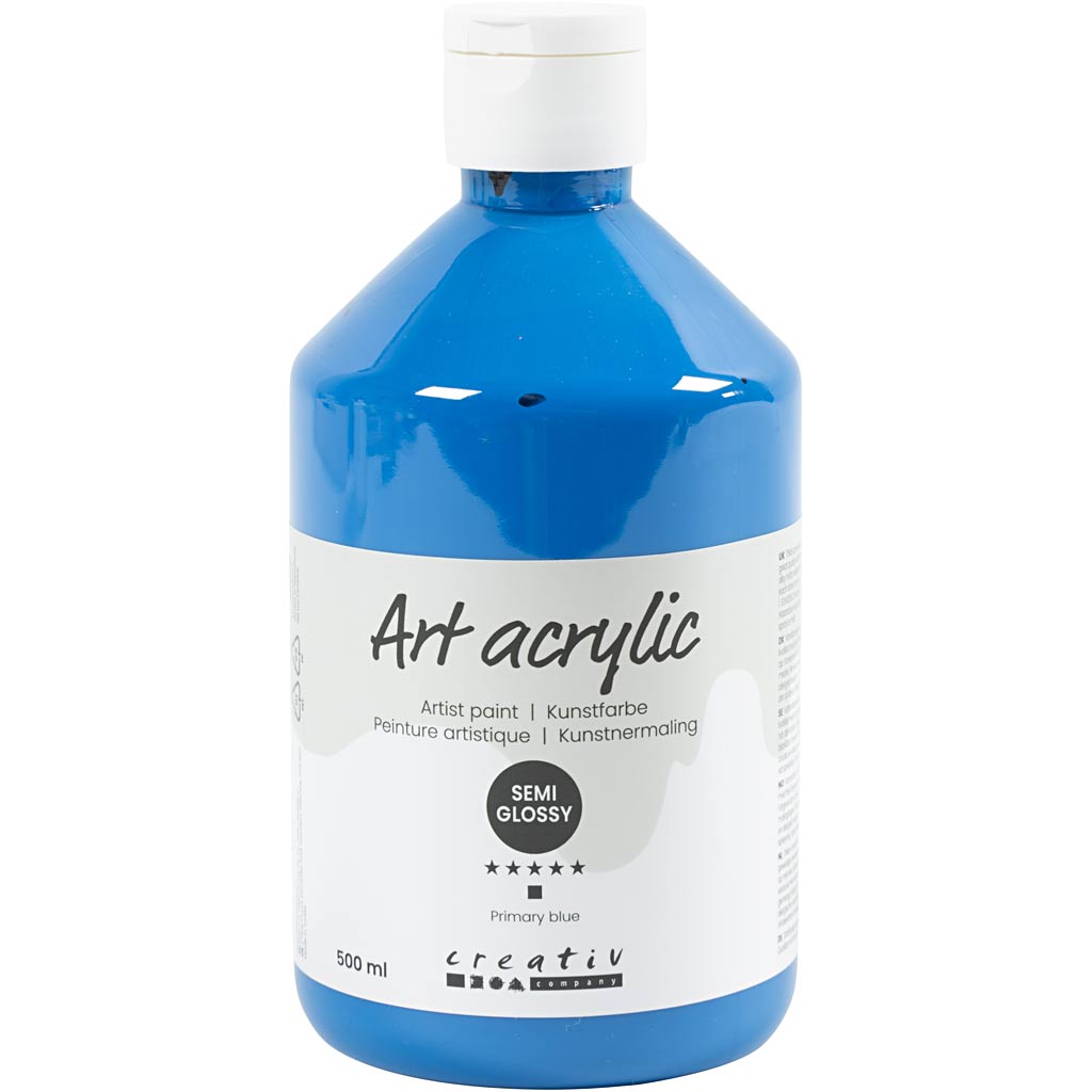 Creativ Company Paint acrylique, semi-brillant, transparent, bleu primaire, 500 ml 1 bouteille