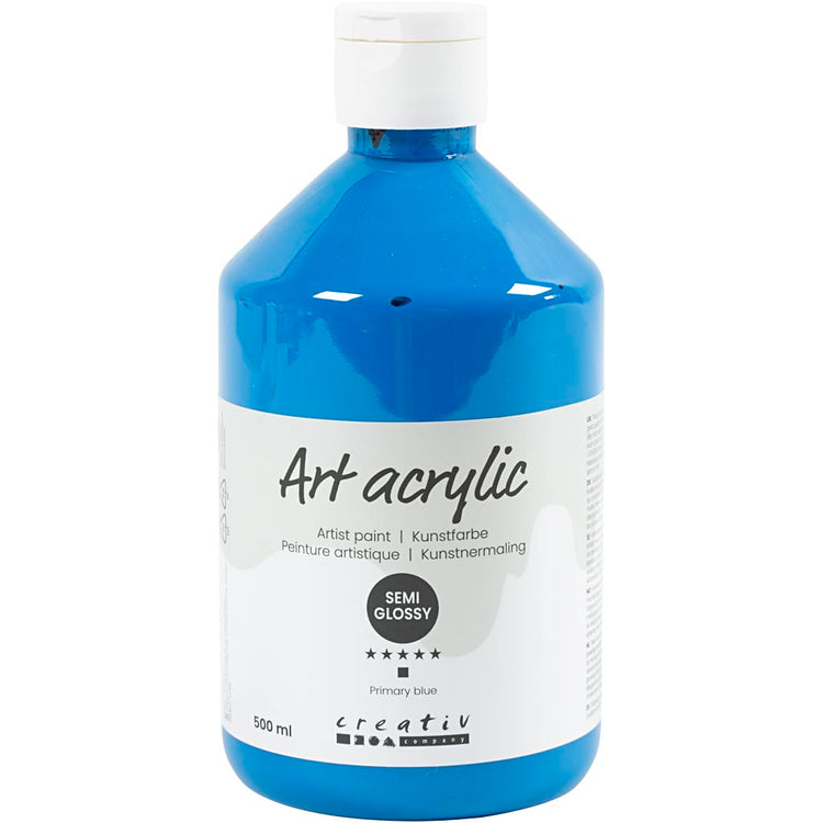 Creativ Company Paint acrylique, semi-brillant, transparent, bleu primaire, 500 ml 1 bouteille